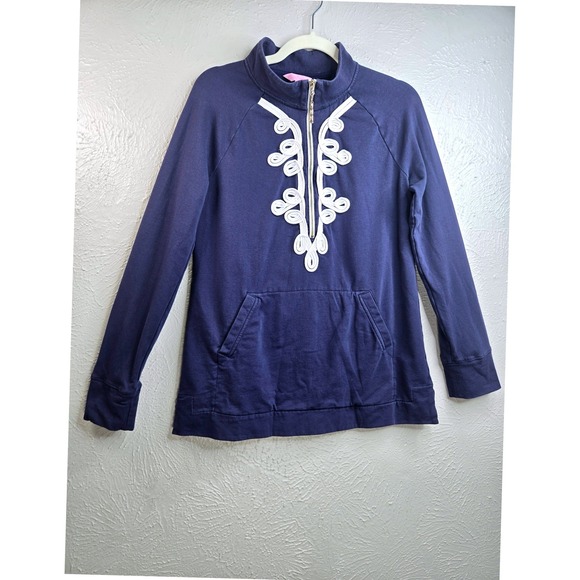 Lilly Pulitzer Tops - Lilly Pulitzer Skipper Pullover Sweater Small Navy Blue Half Zip Preppy Nautical